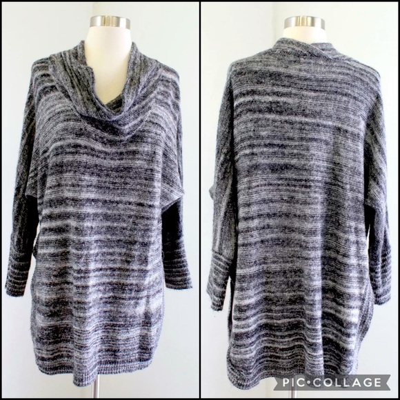 Anthro Field Flower Marled Spacedye Cowl Neck High Leg Slit Tunic Sweater Top - Picture 5 of 11